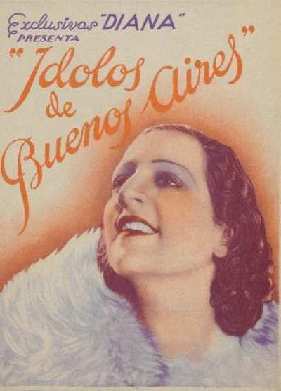 Spanischer Filmplakat für "Ídolos de Buenos Aires" mit einer lachenden Frau und Text auf dem Plakat.