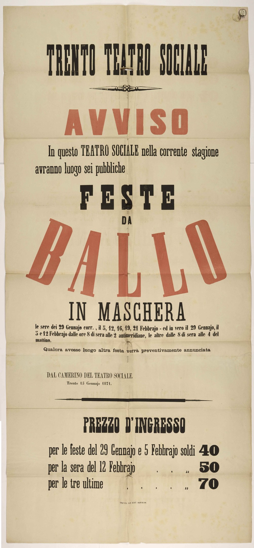 Plakat, das ein Festival in Maschera, Italien, ankündigt.