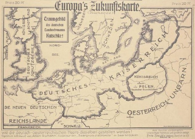 Alte Europa-Karte aus dem frühen 20. Jahrhundert mit handgeschriebenem Text, die das Ausmaß der Europäischen Union zeigt.