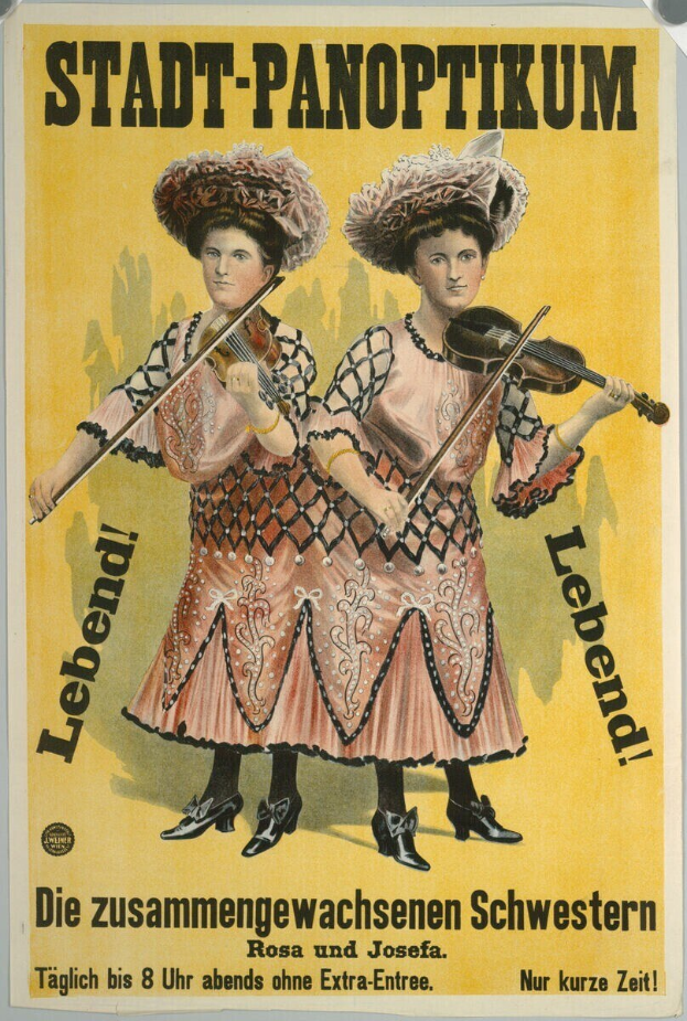 Alter deutscher Propagandaplakat mit zwei Frauen, die Geigen spielen, und begleitendem Text.