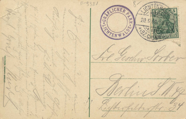 Alte Postkarte mit einer Briefmarke, die "Lichtenwald, Deutschland - Brief nach Deutschland" lautet, mit handgeschriebener Text und zwei zusätzlichen Briefmarken in der oberen rechten Ecke.