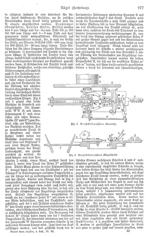 Eine Seite aus einem Buch mit einer Zeichnung einer Maschine, die mit "Deutsches Patent 977,977" beschriftet ist, umgeben von weiteren Bildern der Maschine.